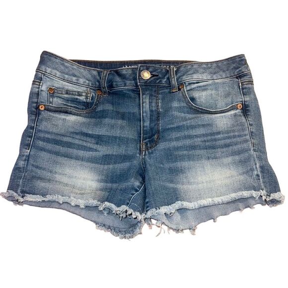 American Eagle Outfitters Low Rise Super Stretch Cutoff Jean Shorts Denim Sz 12 - Picture 3 of 11
